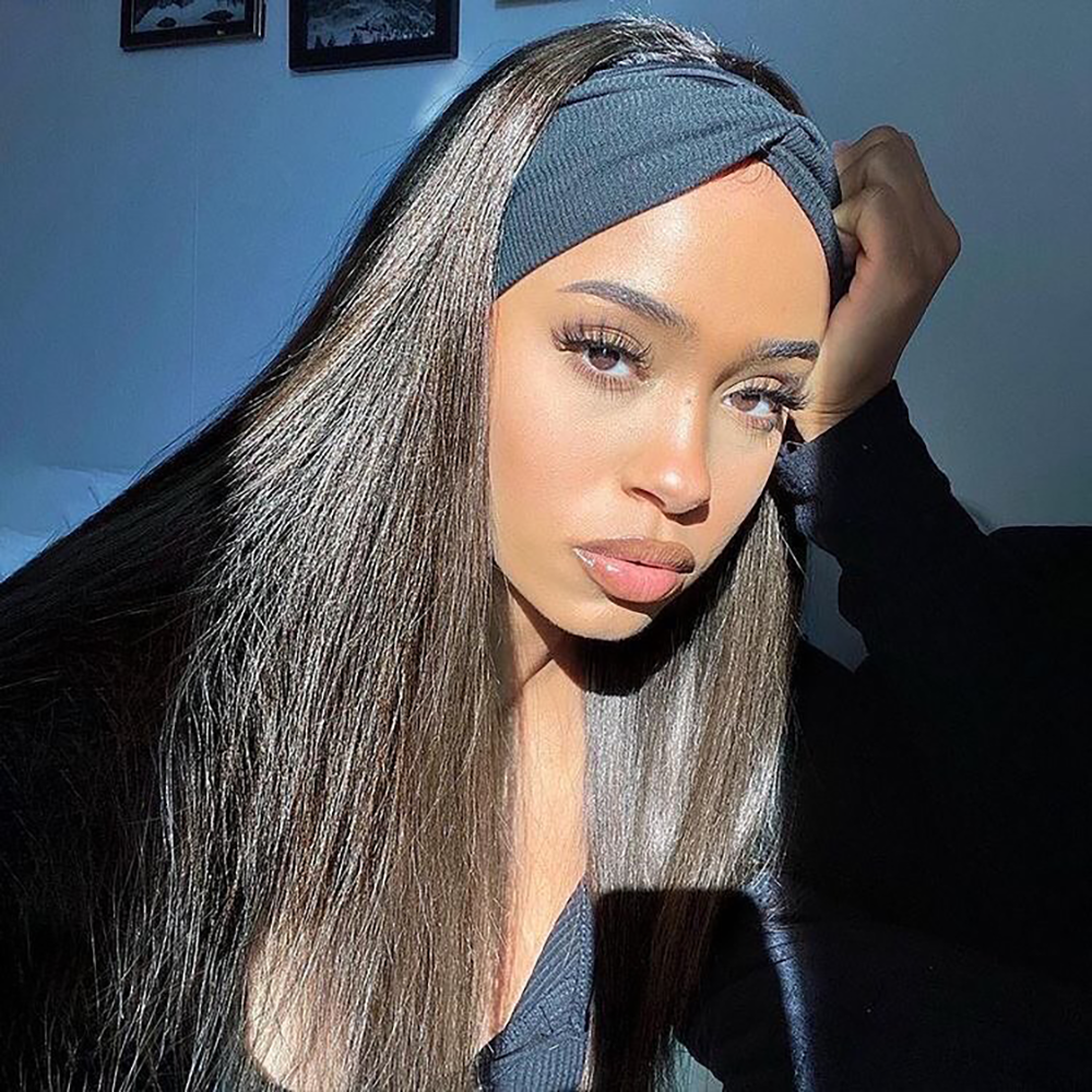 Headband Wig Bone Straight Glueless Full hine Made Peruvian Human Hair Wigs for Black Women Easy To Go 180%