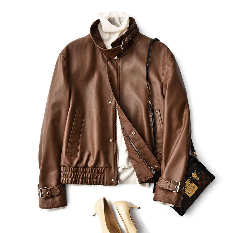 OC4141M4 Genuine Leather Women's Short Coat Autumn/Winter Korean Locomotive Sheepskin Jacket Multi Color Customization