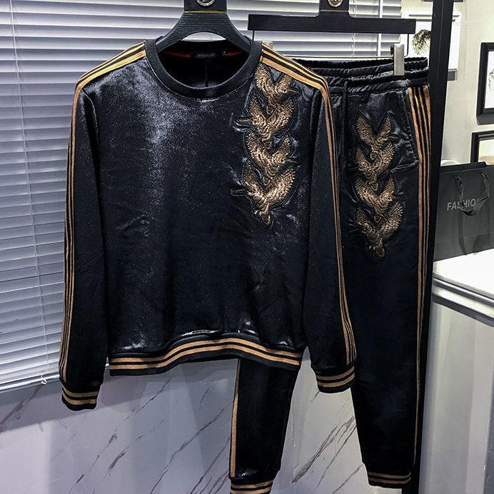 Men's Hoodies Gold Velvet Sports Vests Suit Spring Two-piece Set