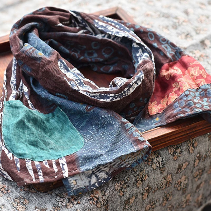 Scarves Johnature Retro Patchwork Print All-match Scarfs Autumn Winter Cotton Linen Comfortable Women Warm Long Fashion Scarf 230807