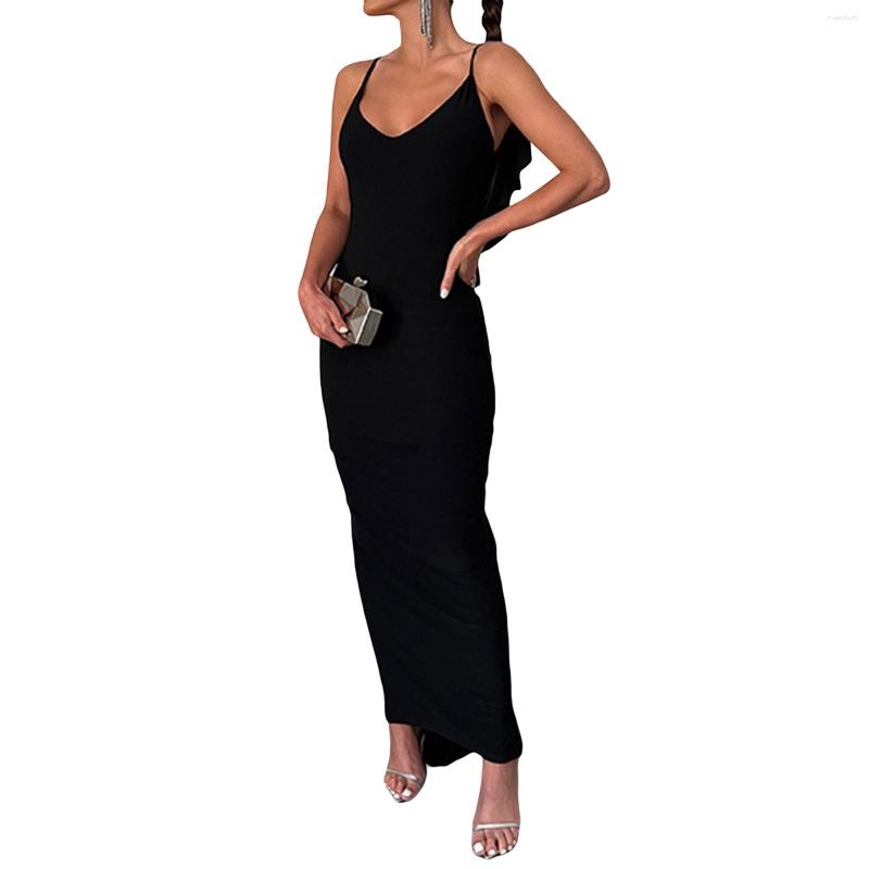 Casual Dresses Women S Elegant Lace V-Neck Midi Dress Sleeveless Cocktail Party Evening Gown With Open Back