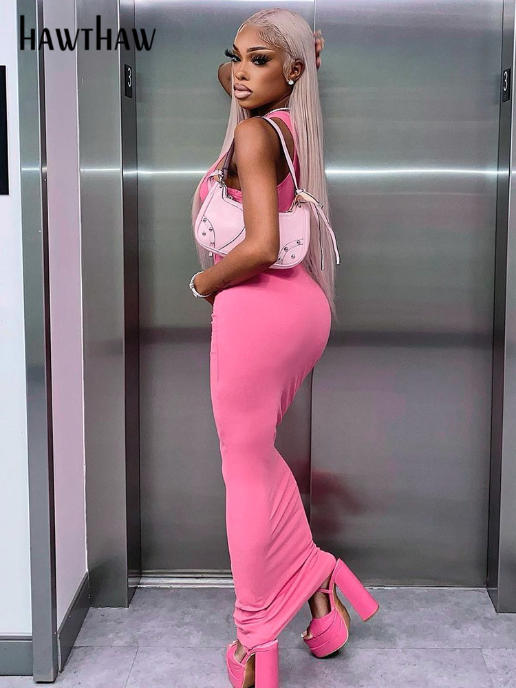 Urban Sexy Dresses Hawthaw Women Fashion Summer Sleeveless Streetwear Bodycon Pink Pencil Long Dress Wholesale Items For Business 230807