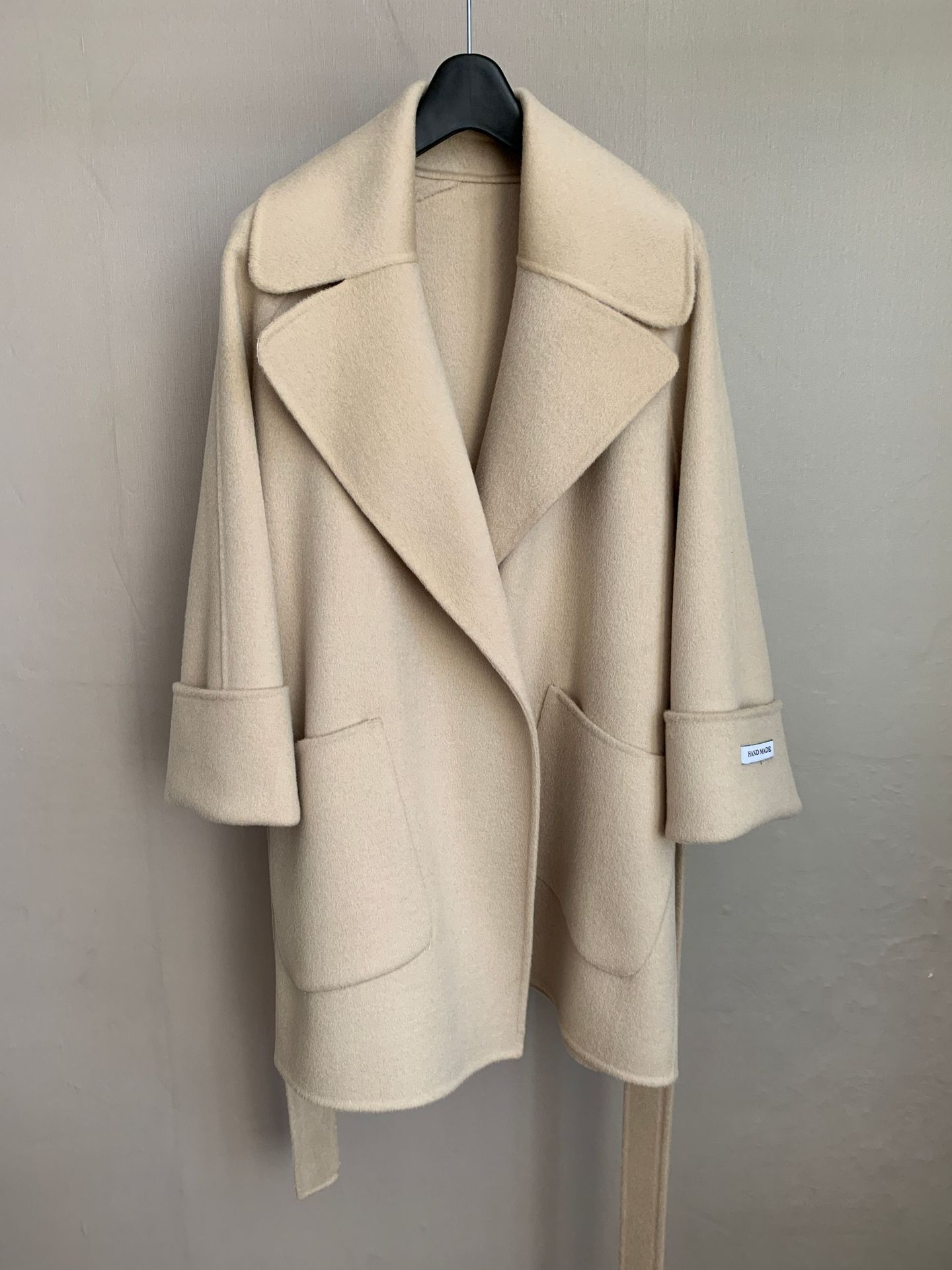 New tt Mid length Polo Collar Pull Sleeve Loose Wide Lace up Double sided Wool Coat Coat Coat