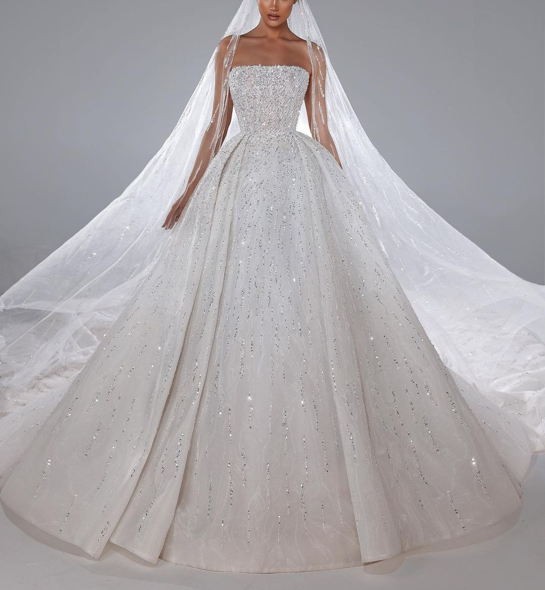 Ball Elegant Gown Wedding Dresses Sleeveless Bateau Sequins Strapless Applique Ruffles Zipper D Lace Plus Size Lace Up Beads Bridal Gowns Vestido De N