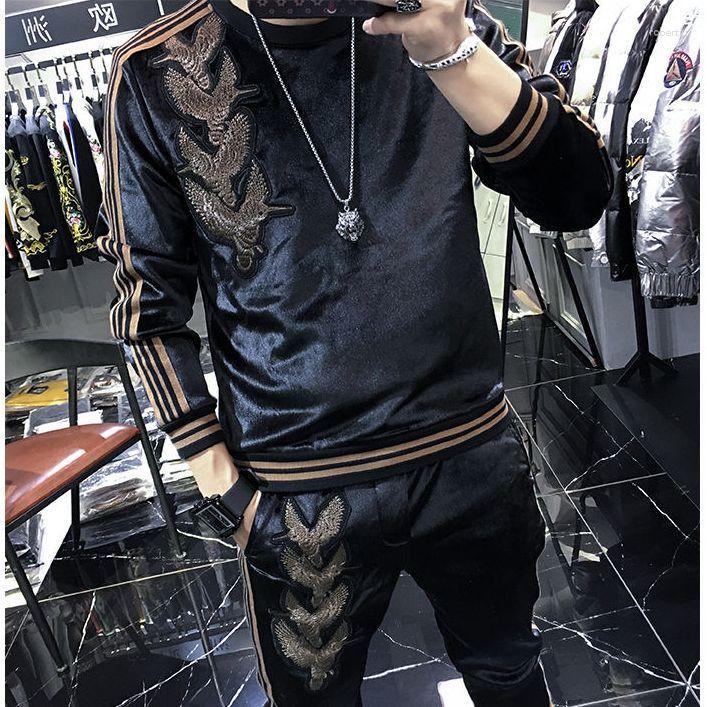 Men's Hoodies Gold Velvet Sports Vests Suit Spring Two-piece Set
