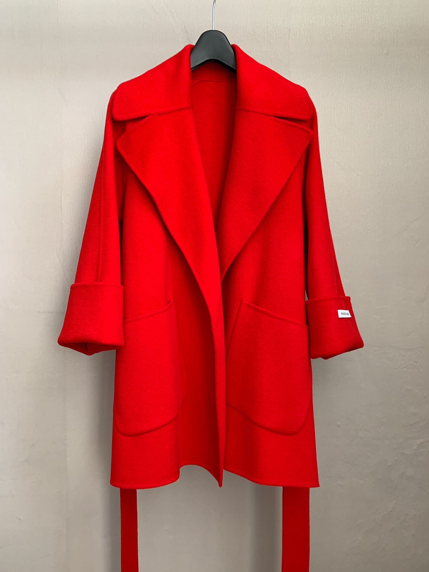 New tt Mid length Polo Collar Pull Sleeve Loose Wide Lace up Double sided Wool Coat Coat Coat