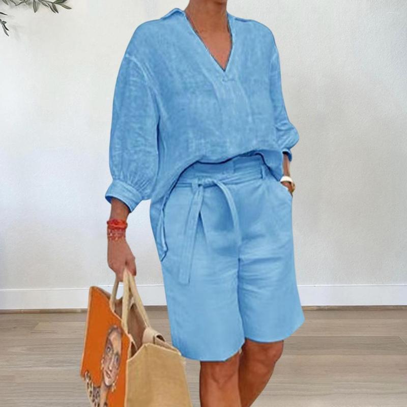 Womens Tracksuits Summer Cotton Linen Short Suits Tracksuit Top Wide-leg Set Female Trendy Casual Fashion Sport Ladies 2 Piece