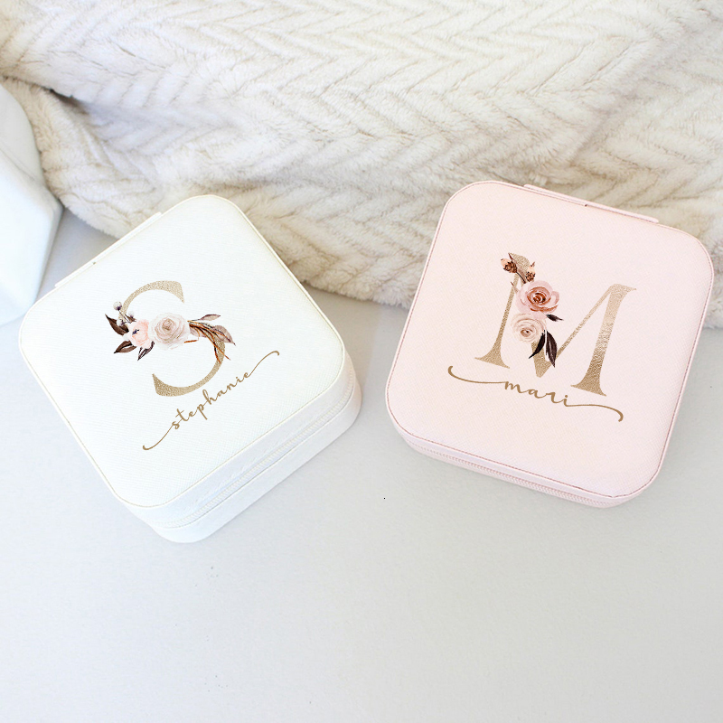Jewelry Boxes Zipper Box Personalized Gifts Leather Travel Case with Name Bridesmaid Proposal Jewellery Holder for Her 230808