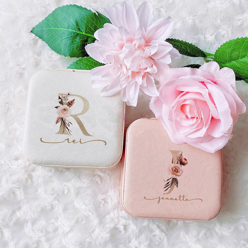 Jewelry Boxes Zipper Box Personalized Gifts Leather Travel Case with Name Bridesmaid Proposal Jewellery Holder for Her 230808