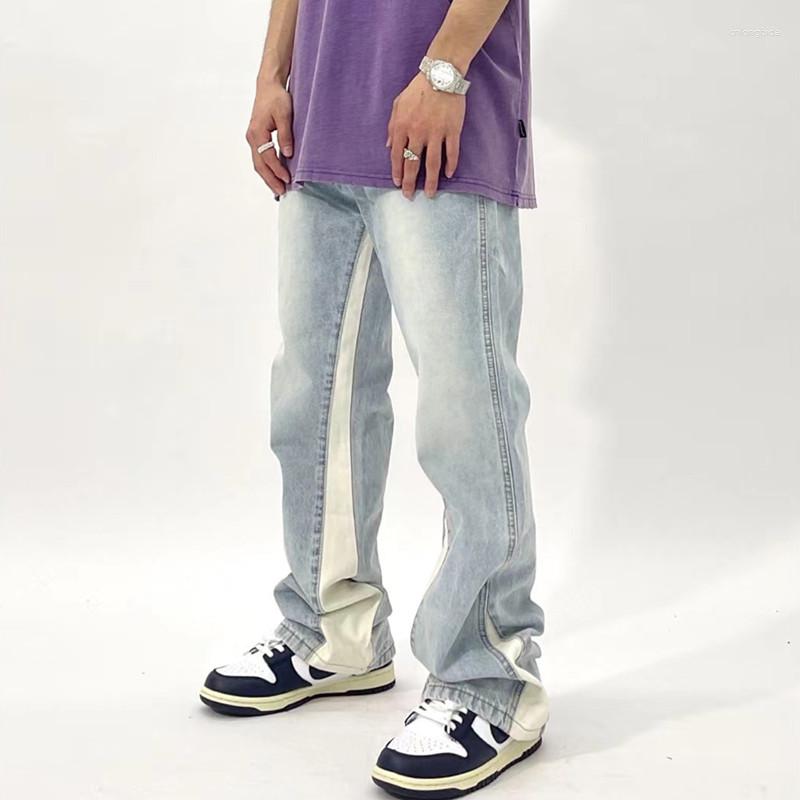 Men's Jeans 2023 Fashion Patchwork Retro Washed Baggy Men Flare Trousers Hip Hop Straight Women Vintage Denim Pants Pantalon Homme