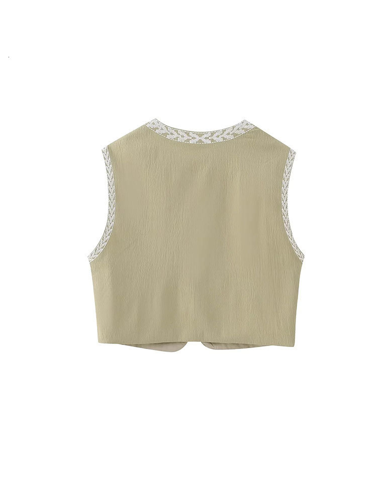 Women's Vests TRAF Embroidered Open Waistcoats Women Basicos Femme Vests Women Sexy Cropped Tops Women Sleeveless Coats 230808