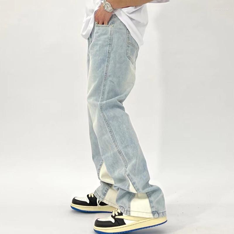 Men's Jeans 2023 Fashion Patchwork Retro Washed Baggy Men Flare Trousers Hip Hop Straight Women Vintage Denim Pants Pantalon Homme