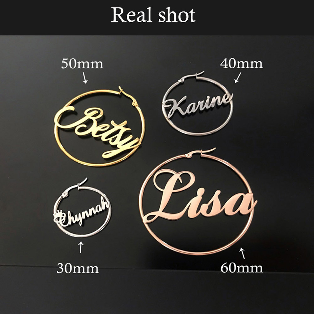 Hoop Huggie Lucktune Custom Name Hoop Earrings Stainless Steel Personalized Letter Nameplate Circle Earrings for Women Fashion Party Jewelry 230808