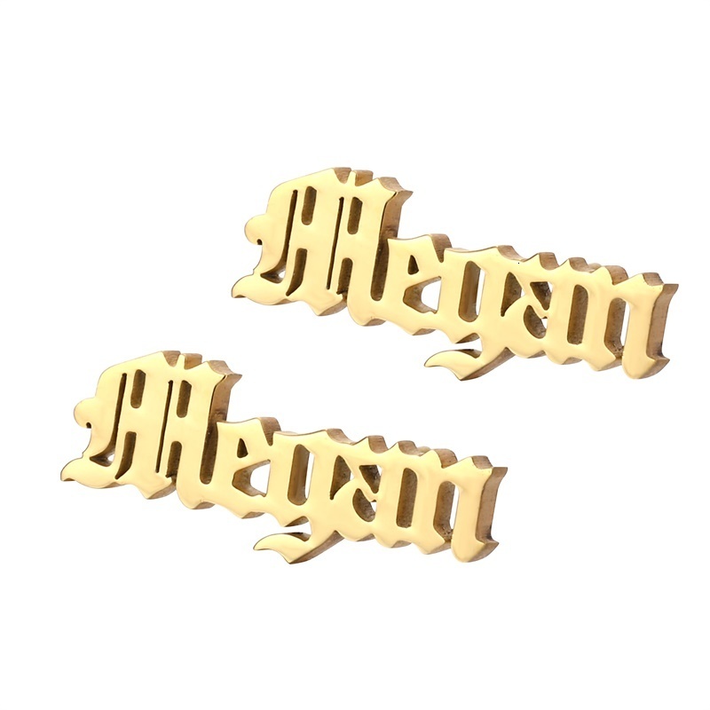 Hoop Huggie 1 Pair Personalized Custom Name Earrings for Women Men Stainless Steel Customized Nameplate Stud Earring Gift Hip Hop Jewelry 230808