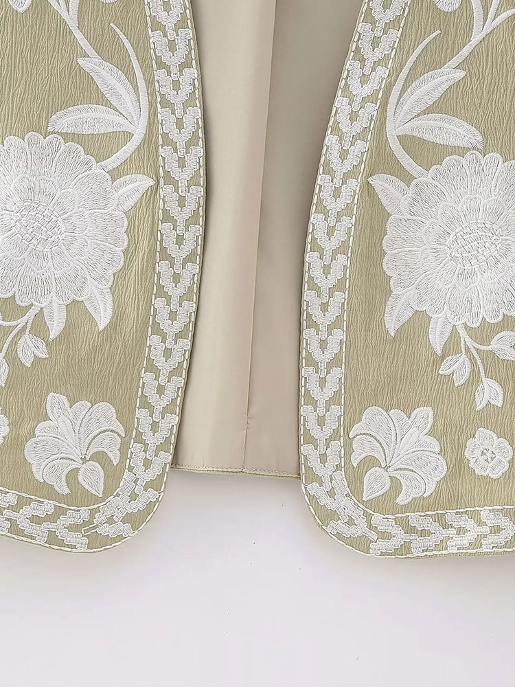 Women's Vests TRAF Embroidered Open Waistcoats Women Basicos Femme Vests Women Sexy Cropped Tops Women Sleeveless Coats 230808