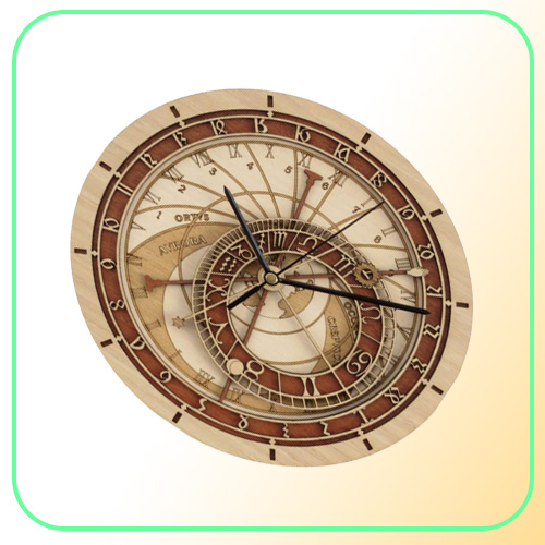 Creative Prague Astronomical Wooden Living Room wall Quartz Home Decoratio Wood clock Mute LJ201204