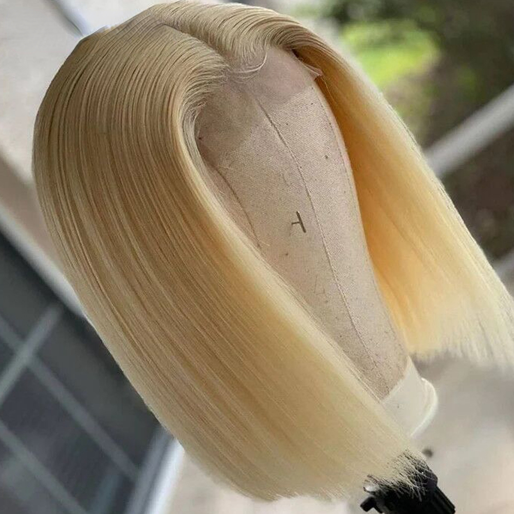 Free shipping Pink Short Front Human Hair 180 Density Bob Lace Wigs For Women Straight Synthetic Closure Wig