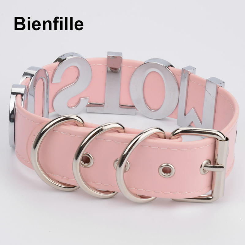 Pendant Necklaces Handmade Crystal Words Necklace Women Custom Choose Big Letters Choker Pink Punk Gothic PU Leather Collar Choker 230808