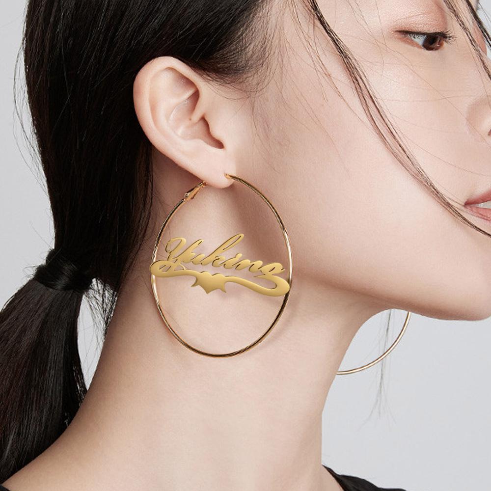 Hoop Huggie Lucktune Custom Name Hoop Earrings Stainless Steel Personalized Letter Nameplate Circle Earrings for Women Fashion Party Jewelry 230808