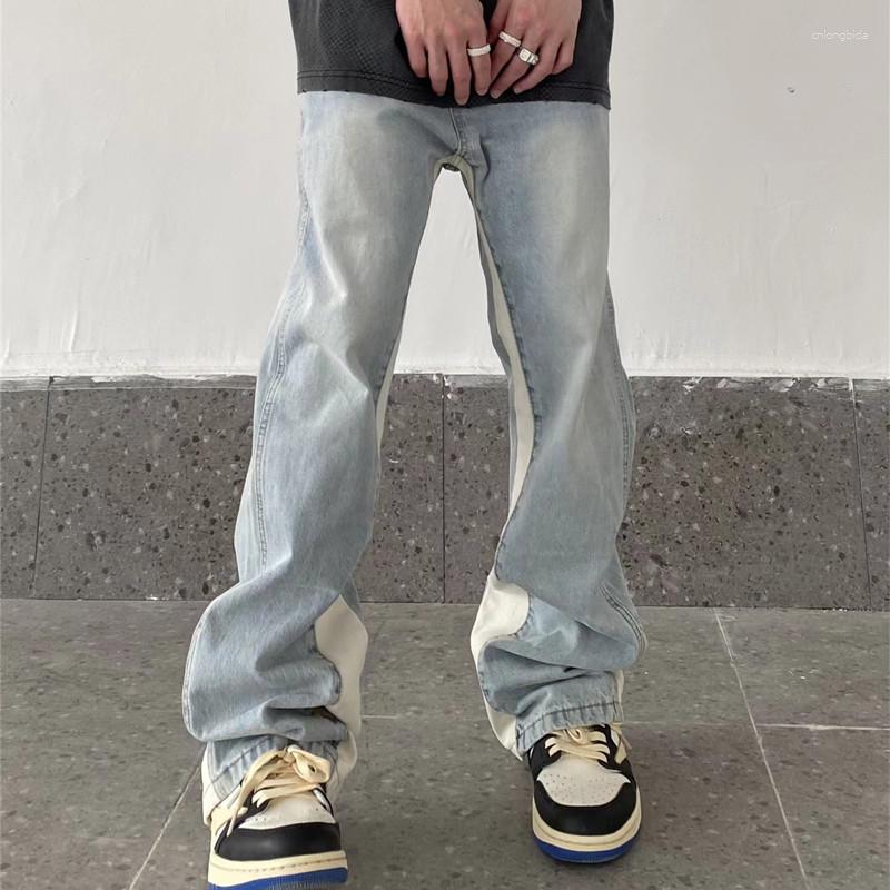 Men's Jeans 2023 Fashion Patchwork Retro Washed Baggy Men Flare Trousers Hip Hop Straight Women Vintage Denim Pants Pantalon Homme