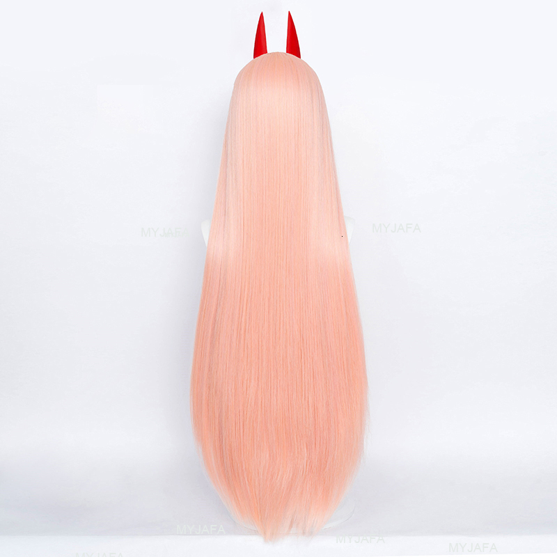 Cosplay Wigs Anime Chainsaw Man Makima Power Cosplay Wig Long Orange Pink Heat Resistant Synthetic Hair Party Role Play Wigs WigCap Horns 230808