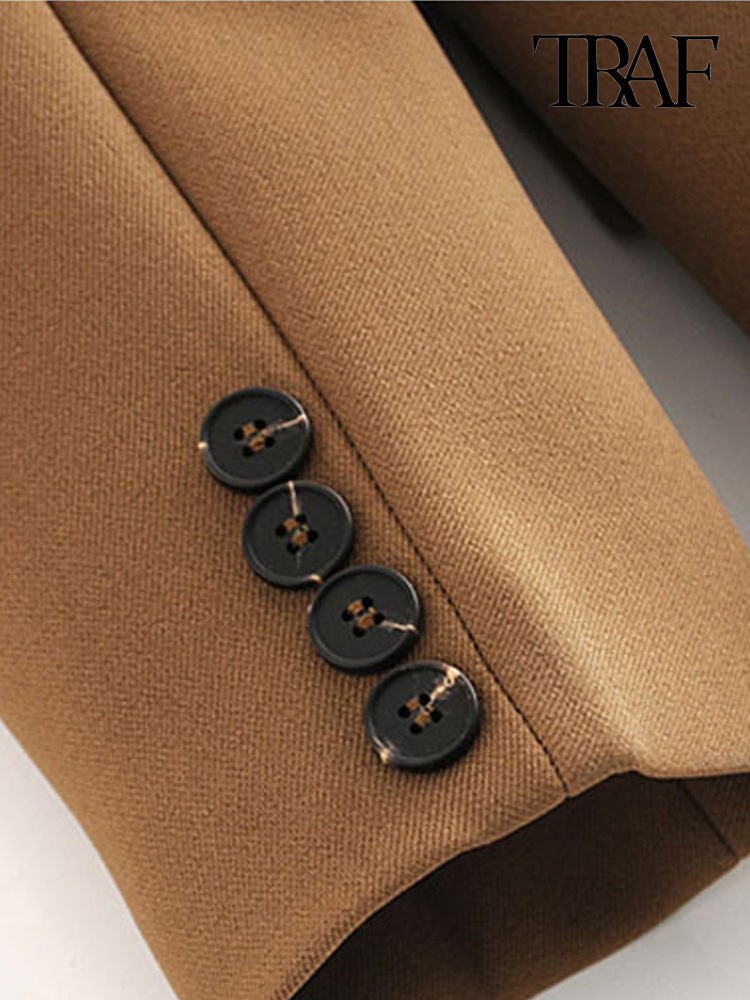 Women's Suits Blazers TRAF Women Fashion With Tied Wrap Blazers Coat Vintage Long Sleeve Pockets Female Outerwear Chic Tops 230808