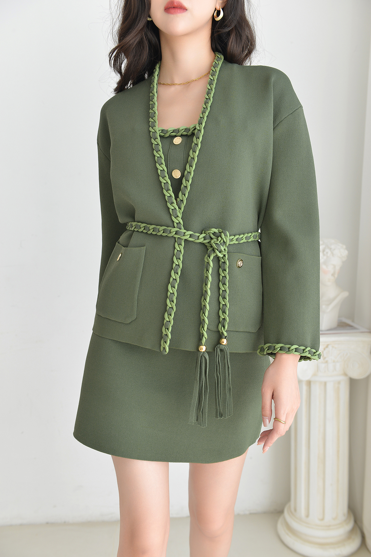 New MAJE Cardigan Braided Hem Fringe Rope Knitted Coat