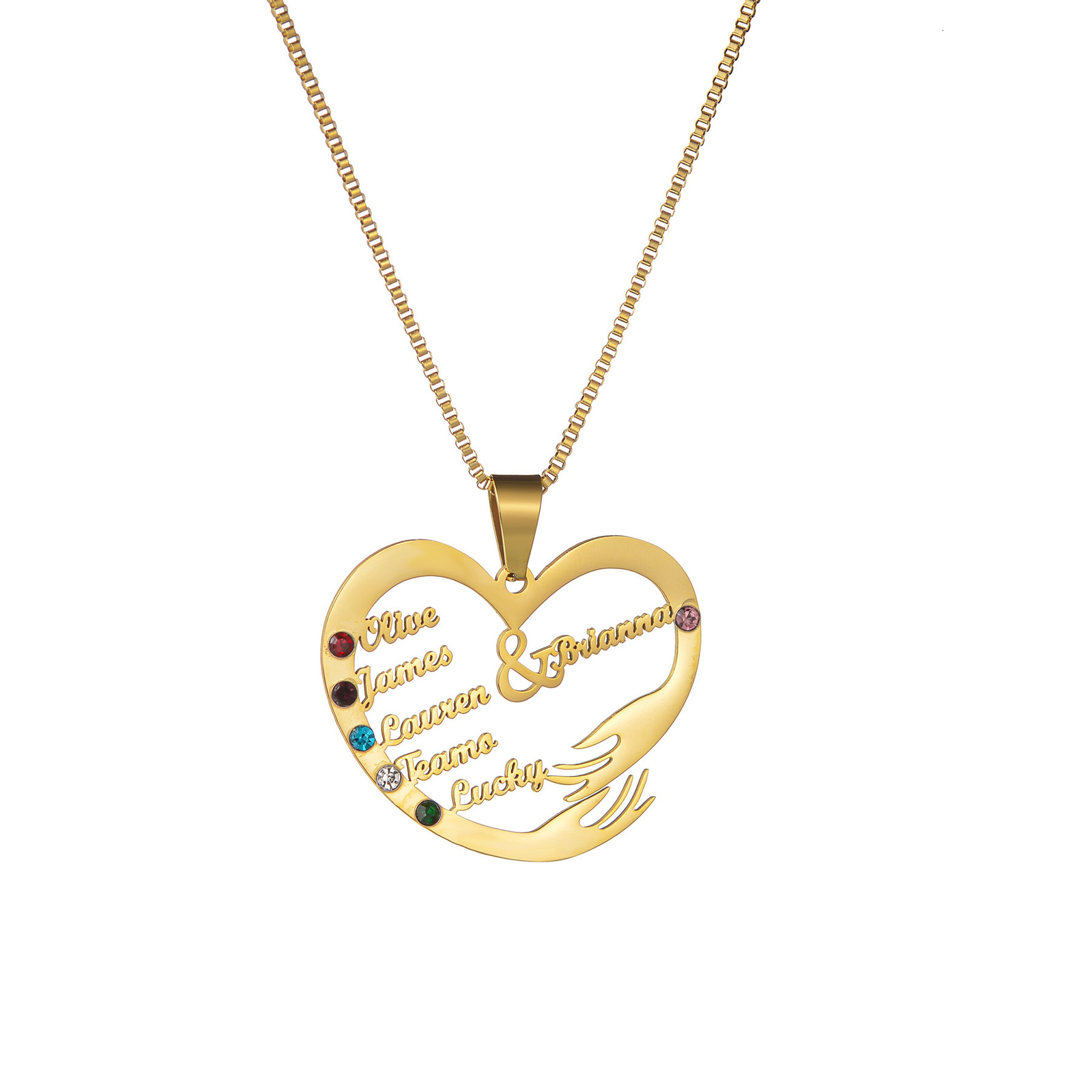 Charms Custom Family Names Necklaces Personalized Stainless Steel Nameplate Birthstone Heart Hand Hug For Women Birthday Gift 230808