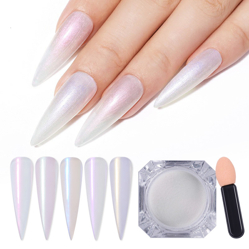 Nail Glitter Pearl Powder Aurora Mirror Rub Chrome Pigment White Purple Neon Manicure Gel Polish Dust Art Decoration 230808