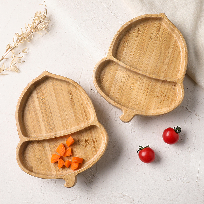 Cups Dishes Utensils 4pcs Bamboo Plate Sets Baby Feeding Bowl Wooden Kids Supplies Spoon Fork for Tableware Suction Cup 230808