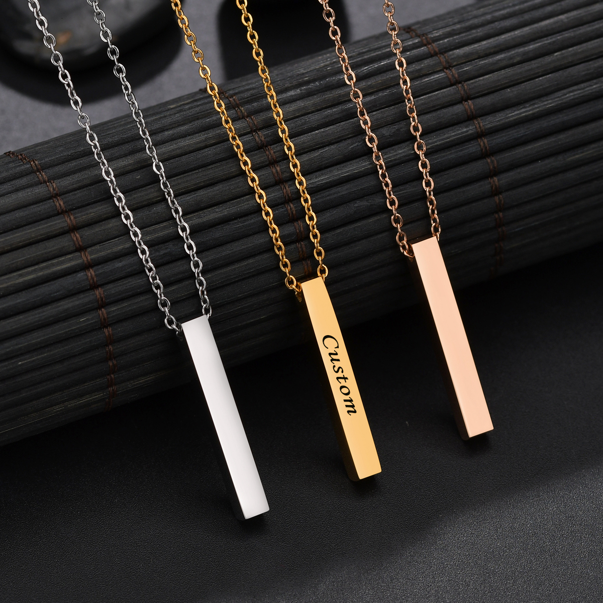 Charms Atoztide Personalized Four Sides Engraving Square Pendant Necklaces Stainless Steel Engraved Name Date For Women Jewelry Gift 230808