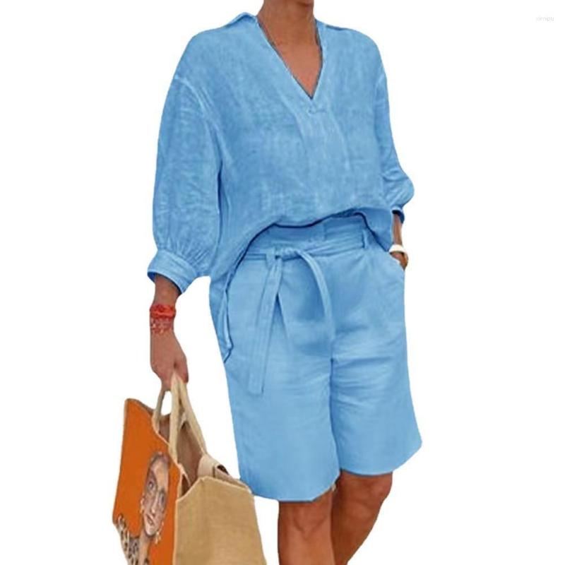 Womens Tracksuits Summer Cotton Linen Short Suits Tracksuit Top Wide-leg Set Female Trendy Casual Fashion Sport Ladies 2 Piece