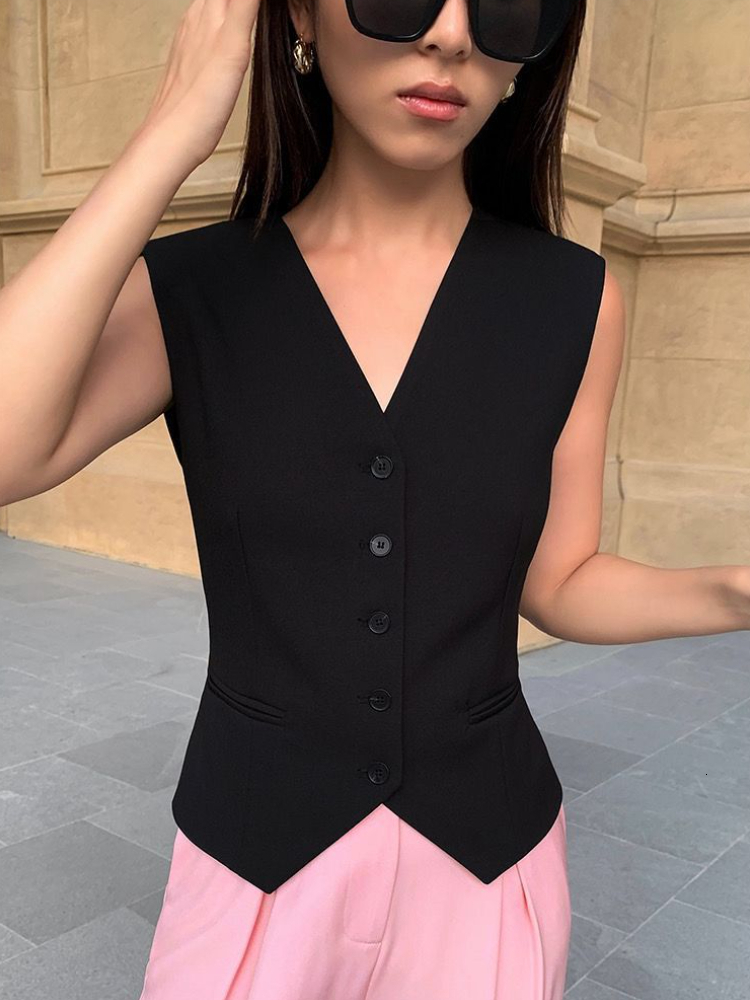 Women's Vests Vests Women Vintage Elegant V-neck Summer Simple Office Ladies Outerwear Fashion All-match Korean Style Temperament Clothes 230808