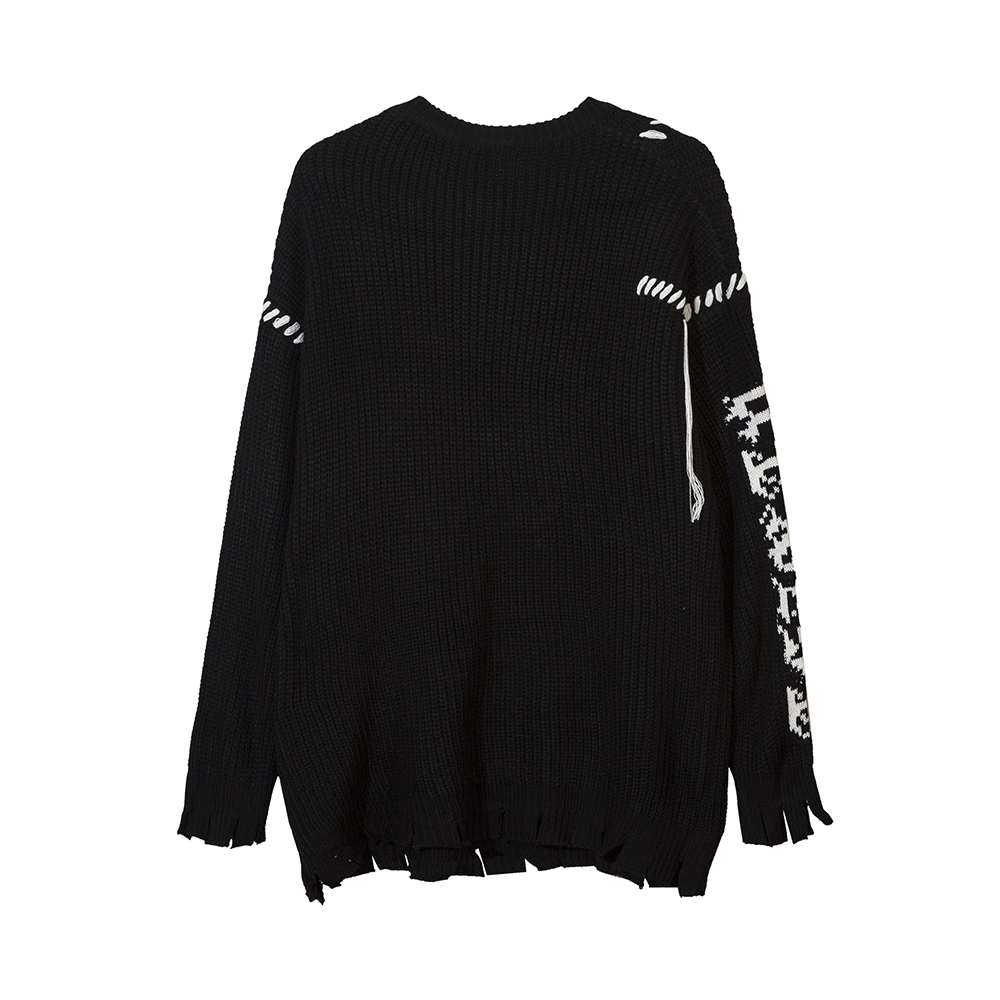 Men's Sweaters Love Pattern Ripped Tassel Hole Casual Pullover Sweater for Men and Women Baggy Y2k Ropa Hombre Moletom Masculinos Knitted Tops 23