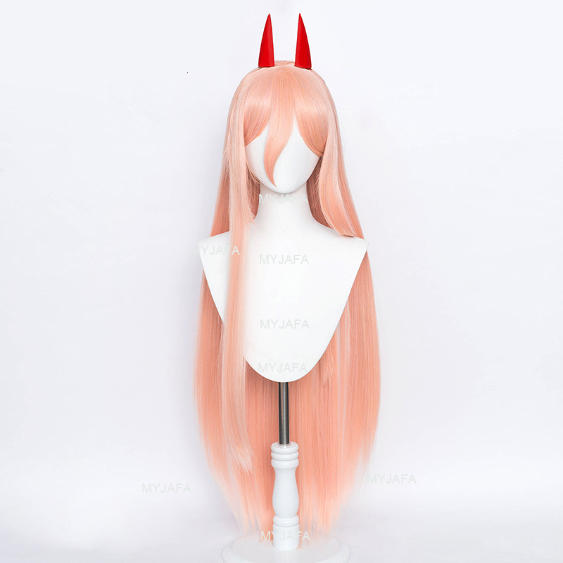 Cosplay Wigs Anime Chainsaw Man Makima Power Cosplay Wig Long Orange Pink Heat Resistant Synthetic Hair Party Role Play Wigs WigCap Horns 230808