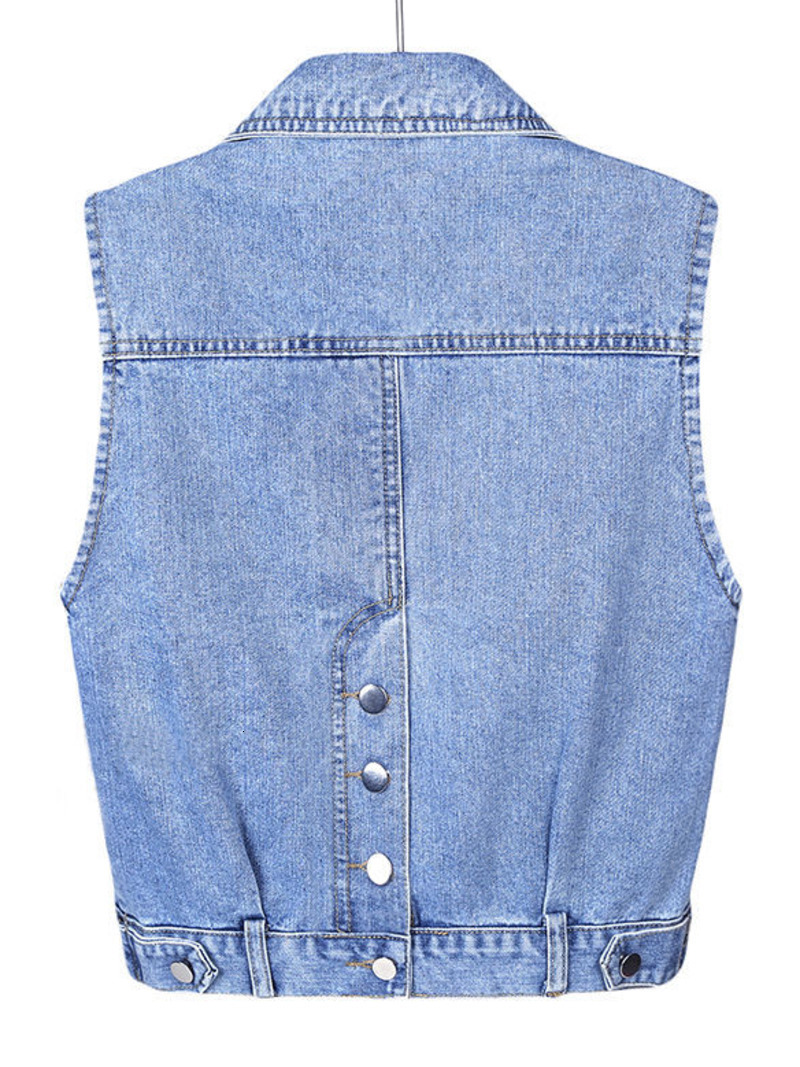 Women's Vests Women's Denim Vest Blue Sleeveless Female Jacket Korean Slim Jeans Coat Single-breasted Short Waistcoat Summer 230808