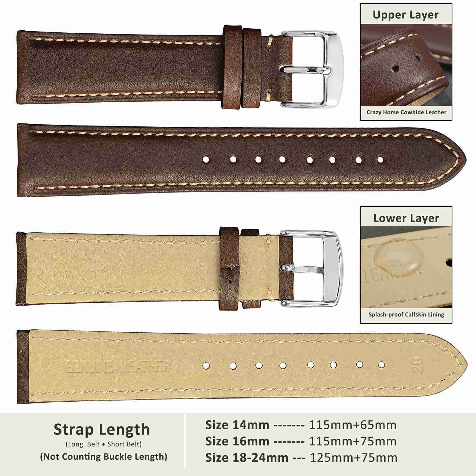 Watch Bands WOCCI Genuine Leather Watch Strap 14mm 16mm 18mm 19mm 20mm 21mm 22mm 23mm 24mm Replacement Bands Bracelet for Men Women 230808