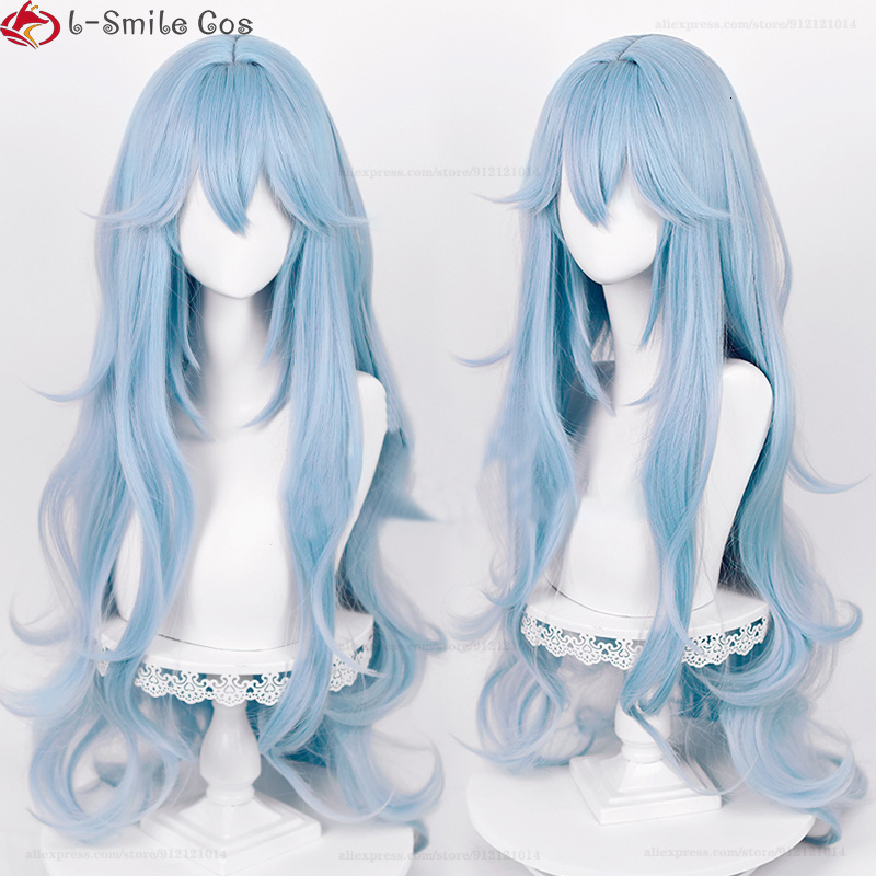 Cosplay Wigs High Quality Anime EVA 100cm Long Ayanami Rei Cosplay Wig Cyan Blue Curly Hair Heat Resistant Halloween Party Wigs Wig Cap 230808