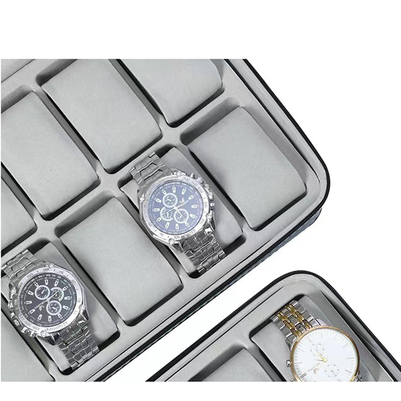 Watch Boxes Cases 12/10/8/6Girds Watch Suitcase Organizer Portable Zipper Watch Case Bracelets Men's and Women's Multifunctional Display Box