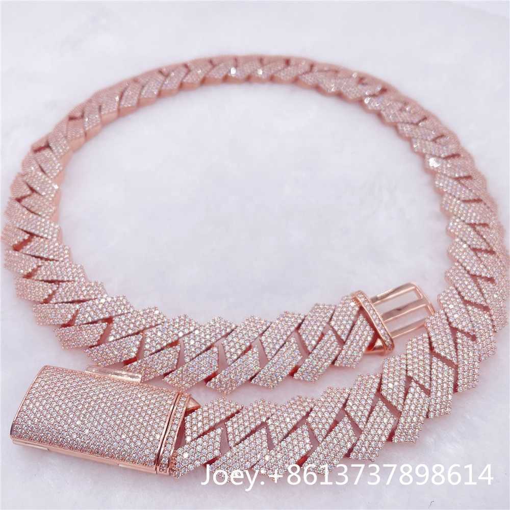 Hip Hop Jewelry 20mm Width Gold Plated Necklace Vvs Moissanite Diamond Ice Cuban Chain 925