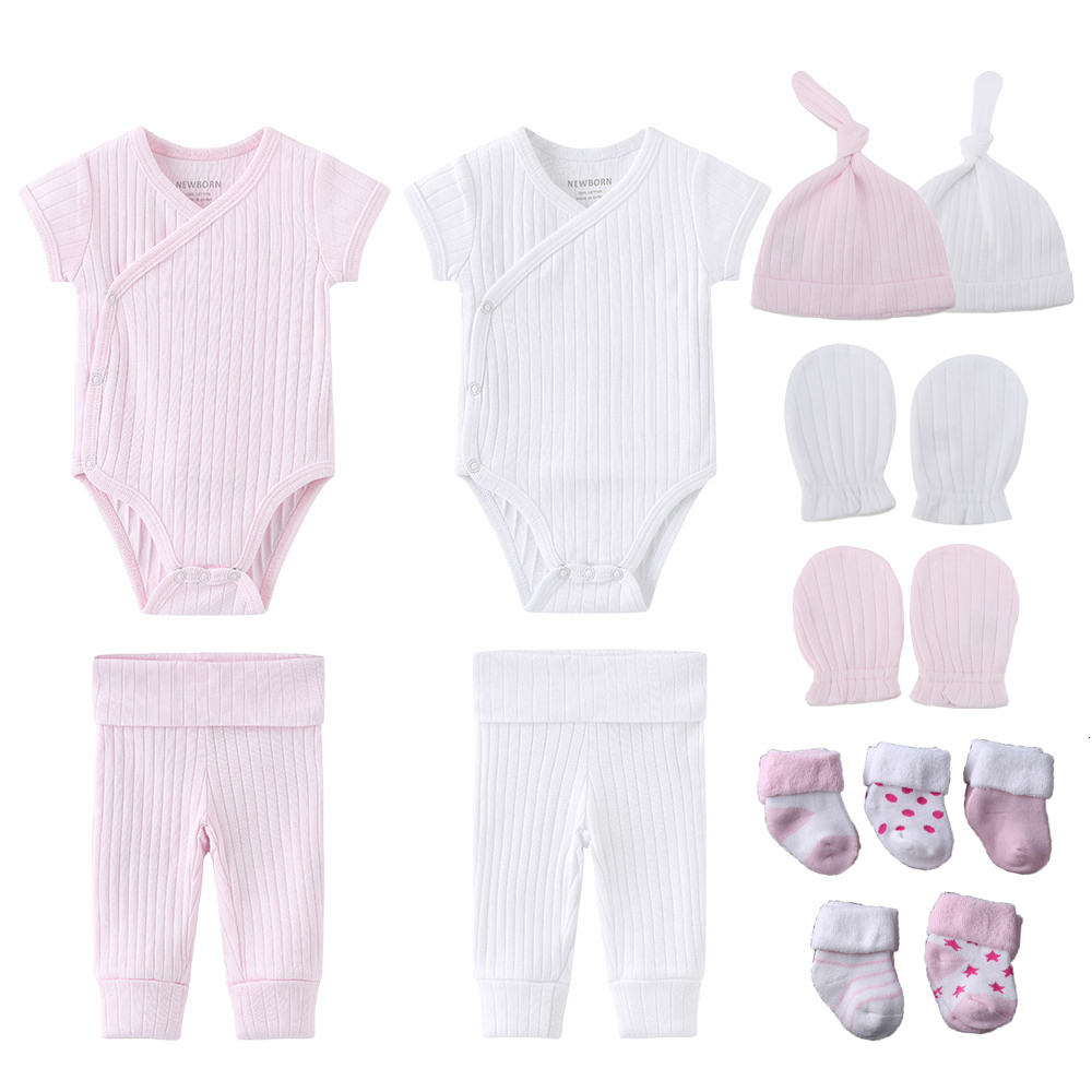 Clothing Sets Solid Color Born Cotton Bodysuits Pants Gloves Hats Socks Baby Girl Clothes Unisex Short Sleeve Boy Bebes 230808