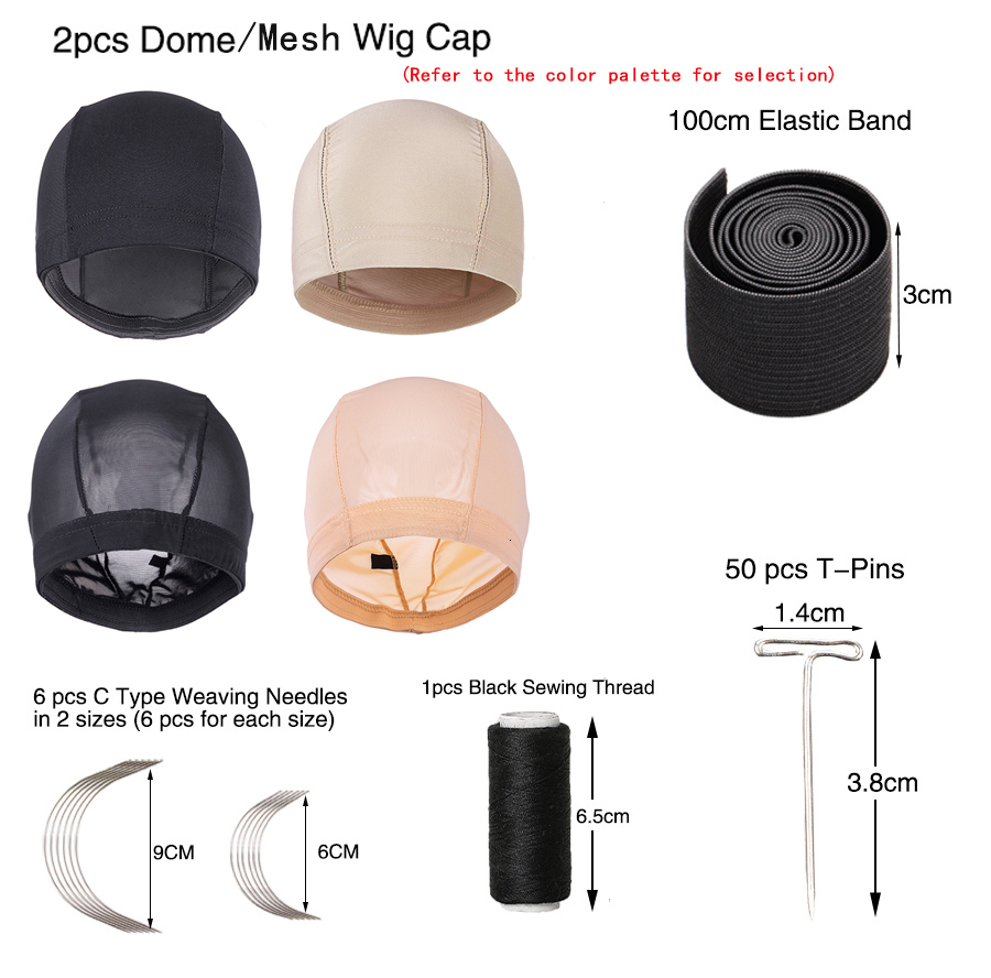 Wig Caps Wig Accessories Silk Mesh Dome Caps For Making Wig Elastic Band For Making Lace Frontal Wig Weave Thread And Needle Set Tools 230808