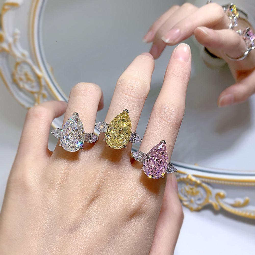 Wedding Rings Trend 100% 925 Real Silver 11*17MM Pink Quartz Topaz High Carbon Diamond Ring for Women Gemstone Wedding Party Fine Jewelry Gift 230808