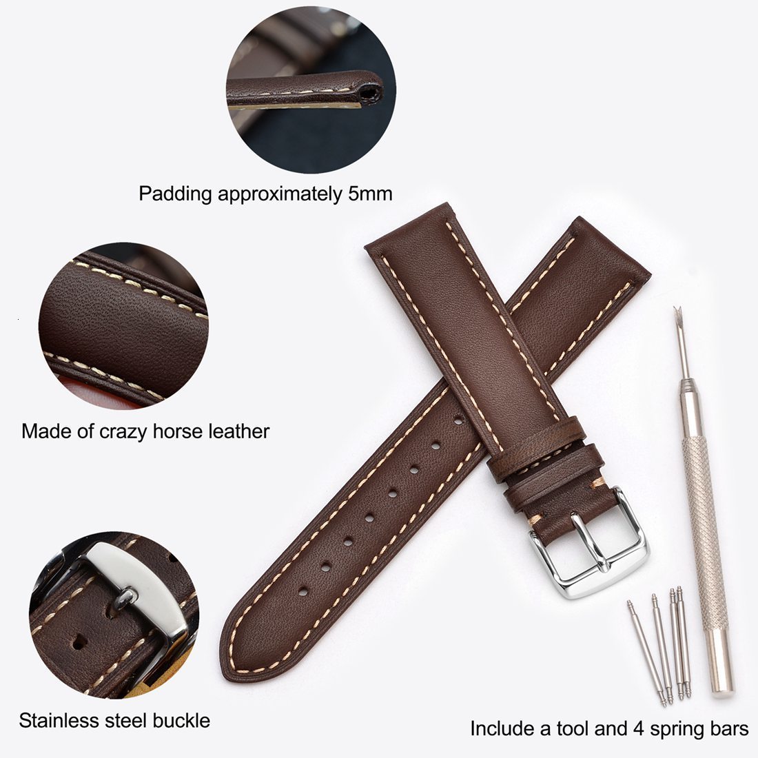 Watch Bands WOCCI Genuine Leather Watch Strap 14mm 16mm 18mm 19mm 20mm 21mm 22mm 23mm 24mm Replacement Bands Bracelet for Men Women 230808