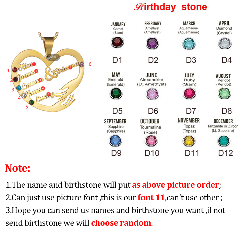 Charms Custom Family Names Necklaces Personalized Stainless Steel Nameplate Birthstone Heart Hand Hug For Women Birthday Gift 230808
