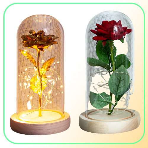 Romantic Eternal Rose Flower Glass Cover Beauty and Beast LED Battery Lamp Birthday Valentine039s Day Mother Gift Home Decorati2967651