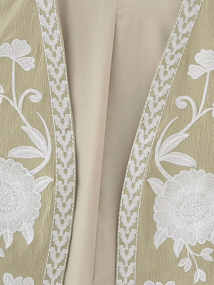 Women's Vests TRAF Embroidered Open Waistcoats Women Basicos Femme Vests Women Sexy Cropped Tops Women Sleeveless Coats 230808