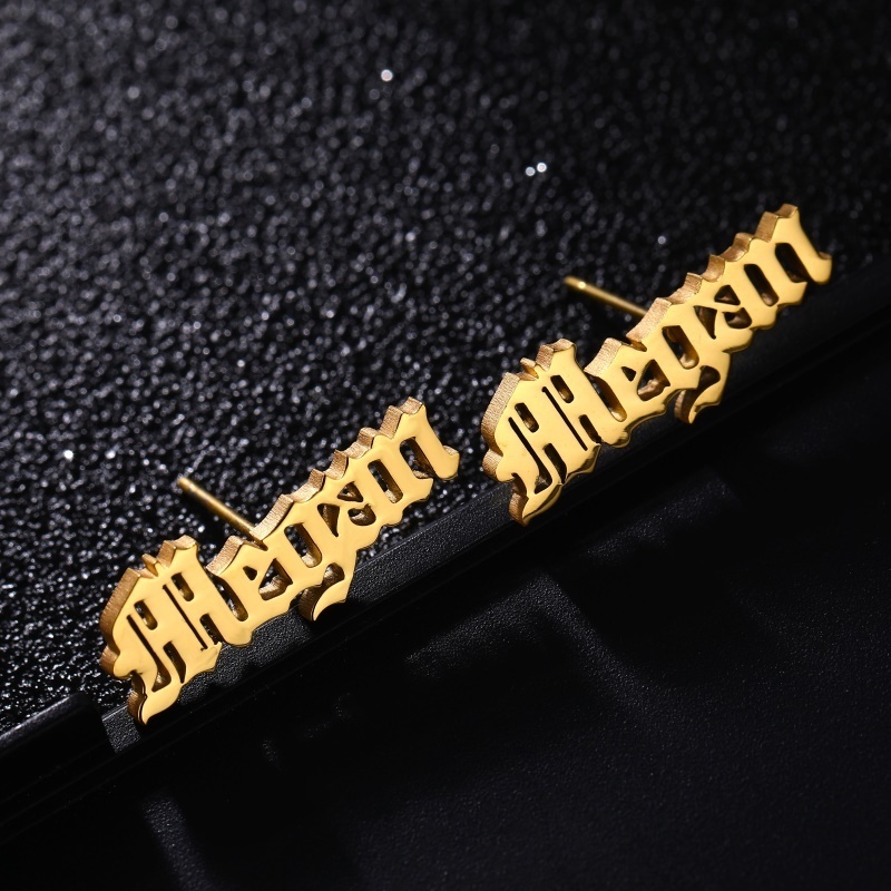 Hoop Huggie 1 Pair Personalized Custom Name Earrings for Women Men Stainless Steel Customized Nameplate Stud Earring Gift Hip Hop Jewelry 230808