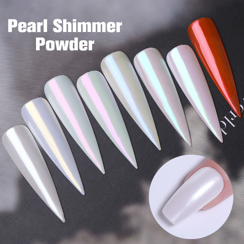 Nail Glitter Pearl Powder Aurora Mirror Rub Chrome Pigment White Purple Neon Manicure Gel Polish Dust Art Decoration 230808