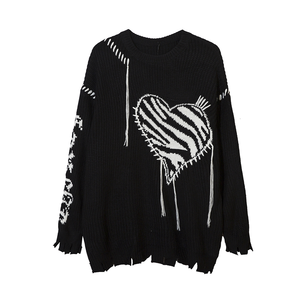 Men's Sweaters Love Pattern Ripped Tassel Hole Casual Pullover Sweater for Men and Women Baggy Y2k Ropa Hombre Moletom Masculinos Knitted Tops 23